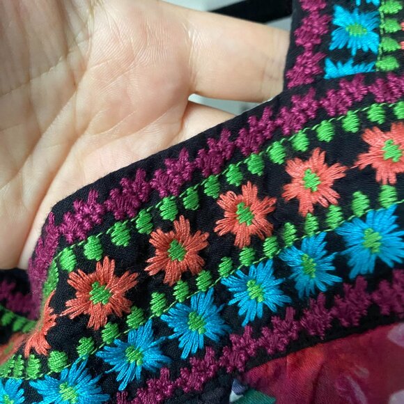 JOHNNY WAS Polkalona Square Puff Sleeve  Neck Park Embroidered Blouse Size XL - Picture 7 of 9